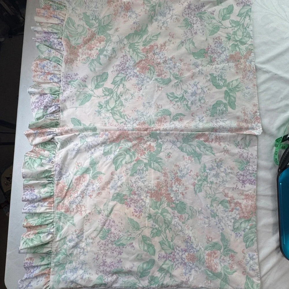 Vintage Martex Floral Ruffle Pillowcase Set 2 Standard Percale Lilac Hydrangea - Picture 7 of 10